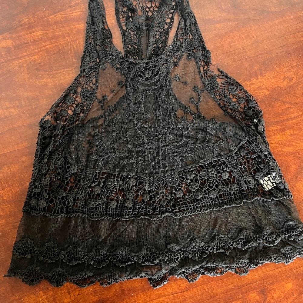 Black Lace Crochet Tank Top